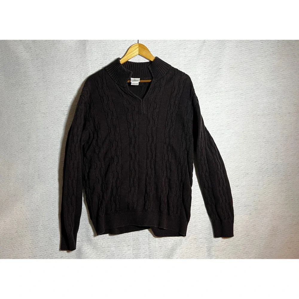Lacoste Men's XXL Chocolate Brown Chain-Knit Long Sleeve Button Down